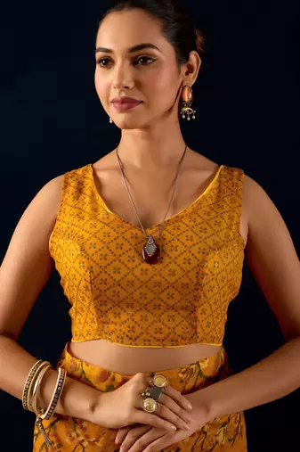 yellow digital floral print chiffon festive ethnic saree with blouse