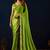 Green ikat satin festive ethnic saree with boluse