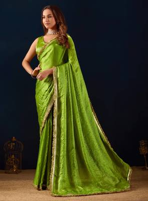 Green ikat satin festive ethnic saree with boluse 2