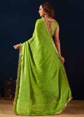 Green ikat satin festive ethnic saree with boluse 3