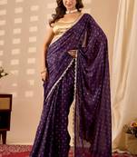 purple dots print georgette festive ethnic saree with blouse
