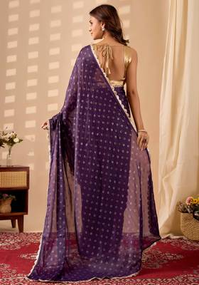 purple dots print georgette festive ethnic saree with blouse 2