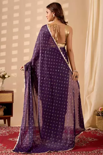 purple dots print georgette festive ethnic saree with blouse