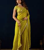 olive dots print georgette festive ethnic saree with blouse