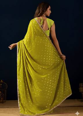 olive dots print georgette festive ethnic saree with blouse 2