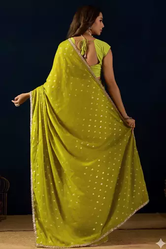 olive dots print georgette festive ethnic saree with blouse