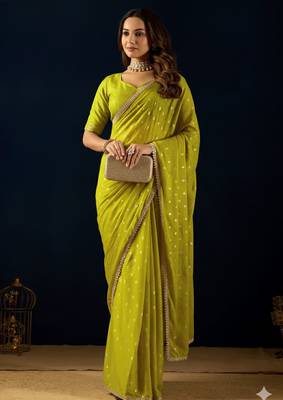 olive dots print georgette festive ethnic saree with blouse 3