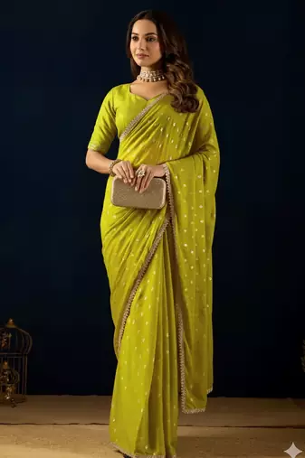 olive dots print georgette festive ethnic saree with blouse