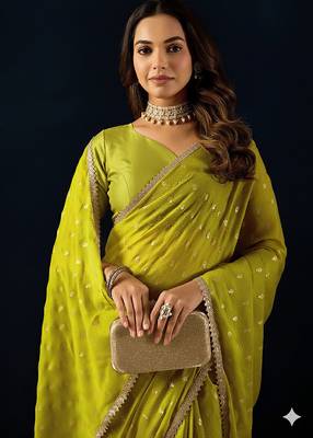 olive dots print georgette festive ethnic saree with blouse 4