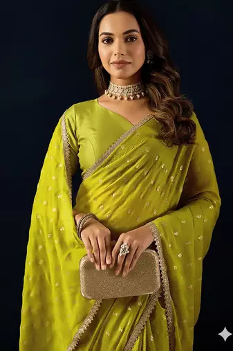 olive dots print georgette festive ethnic saree with blouse