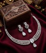 Stunning cz diamond american diamond Necklace :: set with drop earrings - bridal, wedding, party wear