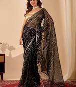 black dots print brasso festive ethnic saree with blouse