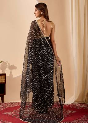 black dots print brasso festive ethnic saree with blouse 2