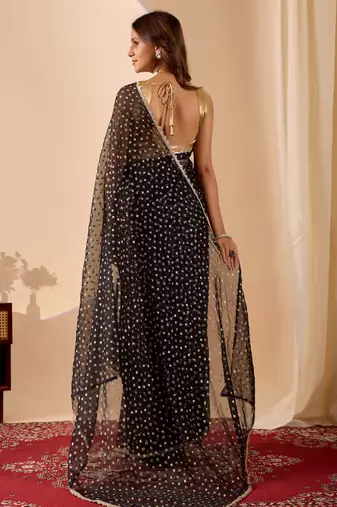 black dots print brasso festive ethnic saree with blouse