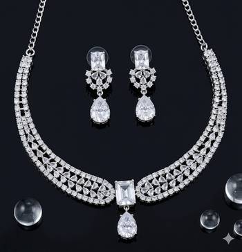 Stunning cz diamond american diamond Necklace :: set with drop earrings - bridal, wedding, party wear 4