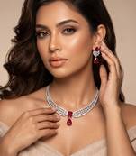 Stunning cz diamond american diamond Necklace :: set with drop earrings - bridal, wedding, party wear