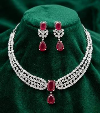 Stunning cz diamond american diamond Necklace :: set with drop earrings - bridal, wedding, party wear 3