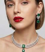 Stunning cz diamond american diamond Necklace :: set with drop earrings - bridal, wedding, party wear