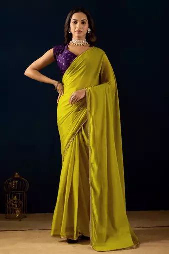 Olive ikat satin festive ethnic saree with boluse