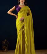 Olive ikat satin festive ethnic saree with boluse