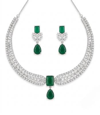 Stunning cz diamond american diamond Necklace :: set with drop earrings - bridal, wedding, party wear 4