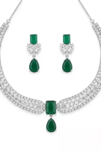 Stunning cz diamond american diamond Necklace :: set with drop earrings - bridal, wedding, party wear