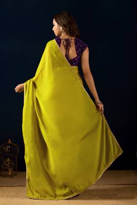 Olive ikat satin festive ethnic saree with boluse 2