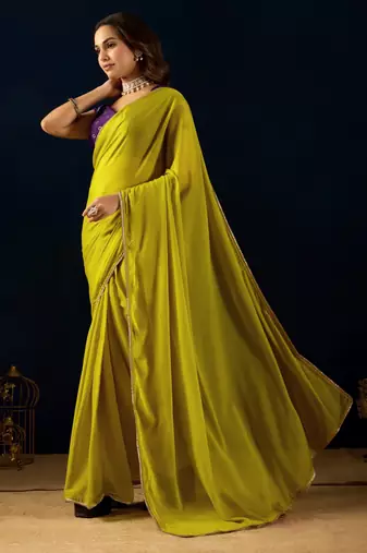 Olive ikat satin festive ethnic saree with boluse