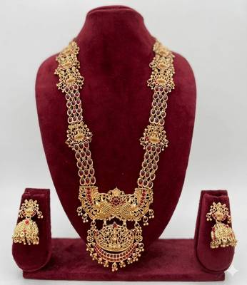 Stunning gold-plated temple jewelry set | traditional haram & jhumkas | bridal & festival wear 3