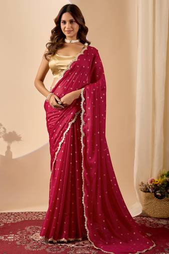 black dots print satin festive ethnic saree with blouse