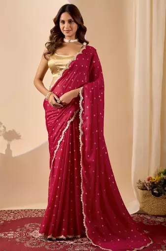 black dots print satin festive ethnic saree with blouse