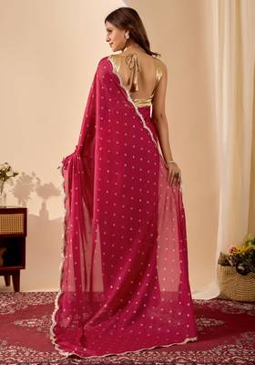 black dots print satin festive ethnic saree with blouse 2