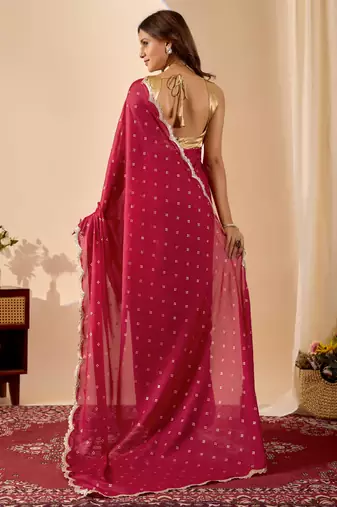 black dots print satin festive ethnic saree with blouse