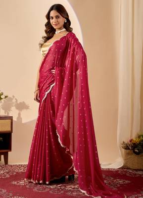black dots print satin festive ethnic saree with blouse 3