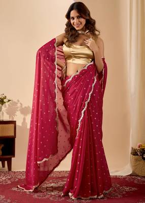 black dots print satin festive ethnic saree with blouse 4