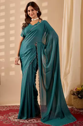 Blue geomatric print silk festive ethnic saree with blouse