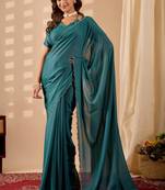Blue geomatric print silk festive ethnic saree with blouse