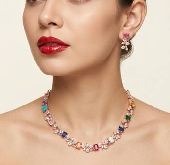 Multi-color gemstone floral Necklace :: set - handcrafted 18k rose gold plated jewellery for weddings & parties 2