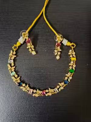 Multi-color gemstone floral Necklace :: set - handcrafted 18k rose gold plated jewellery for weddings & parties 4
