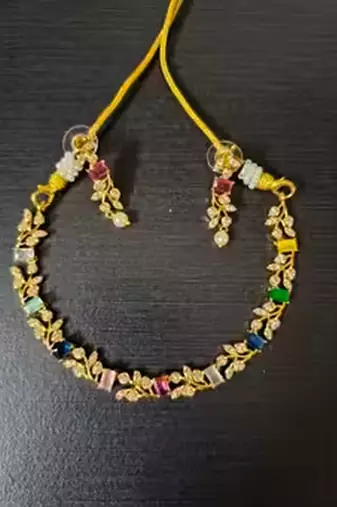 Multi-color gemstone floral Necklace :: set - handcrafted 18k rose gold plated jewellery for weddings & parties