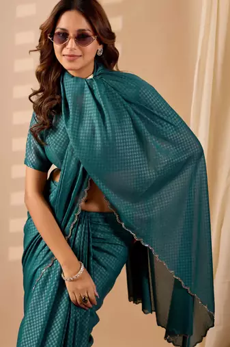 Blue geomatric print silk festive ethnic saree with blouse