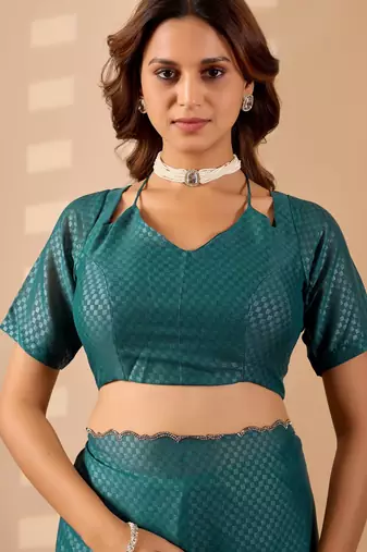 Blue geomatric print silk festive ethnic saree with blouse