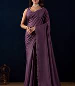 Purple geomatric print silk festive ethnic saree with blouse