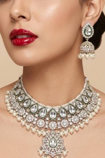 Kundan & pearl gold-plated choker Necklace :: with jhumka earrings and maang tikka for women