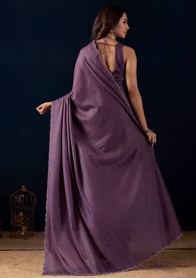 Purple geomatric print silk festive ethnic saree with blouse 2