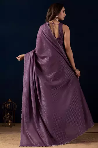 Purple geomatric print silk festive ethnic saree with blouse