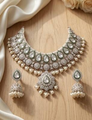 Kundan & pearl gold-plated choker Necklace :: with jhumka earrings and maang tikka for women 2