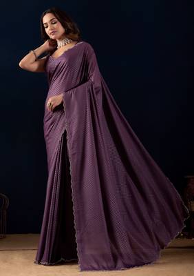 Purple geomatric print silk festive ethnic saree with blouse 3