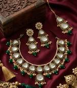 Undan gold-plated emerald green pearl choker Necklace :: set | indian ethnic bridal wedding jewellery | handcrafted