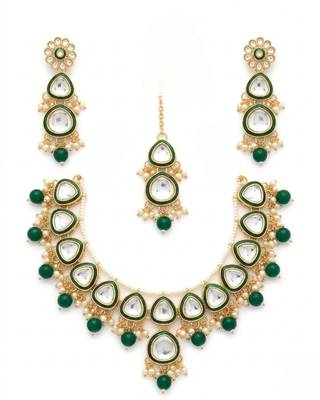 Undan gold-plated emerald green pearl choker Necklace :: set | indian ethnic bridal wedding jewellery | handcrafted 4